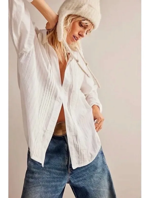 Free People Menswear Oversized Tuxy Vibes Shirt Optic White Size Medium Bohemian - Image 2