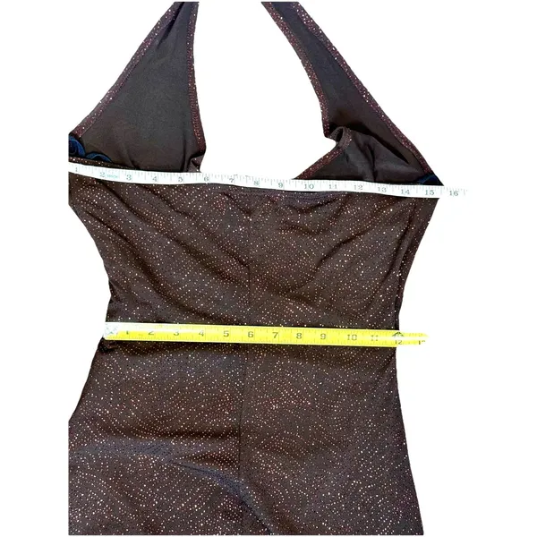 Vintage Lipstick Brown Glitter Asymmetrical Halter Dress Size M USA - Image 5