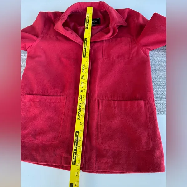 Vintage Coaco Red Faux Suede Chore Coat Utility Jacket Fully Lined Size Small - Image 8