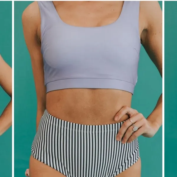 Blue Purple Bikini Set High Waist Striped Bottom Padded Swimwear M NWT - Image 4
