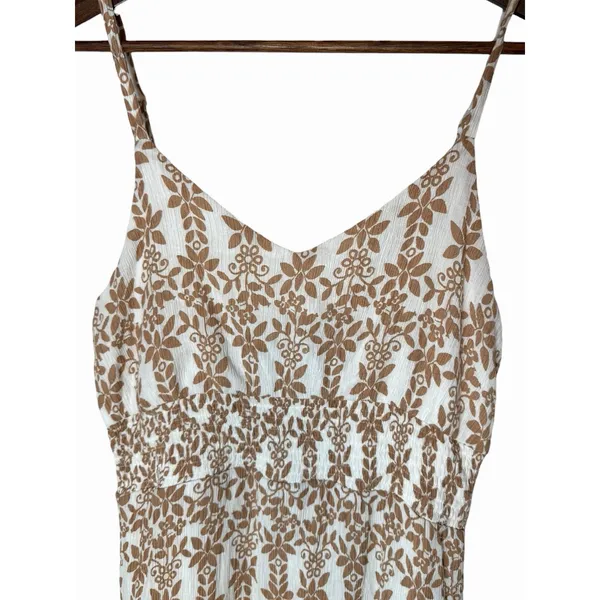 Baltic Born Thebes Tank Midi Dress Tan White Floral Smocked Waist Medium - Image 4