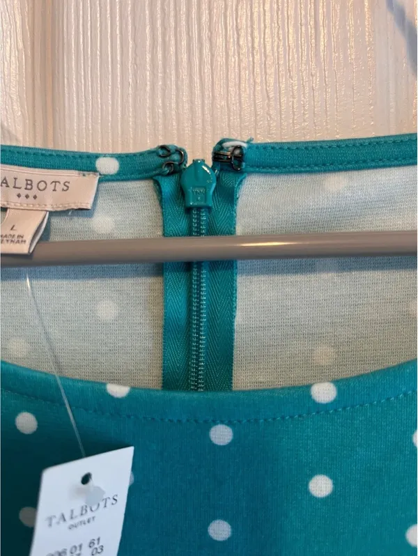 NWT Talbots Teal Polka Dot Sleeveless A-Line Dress Size Large - Image 7