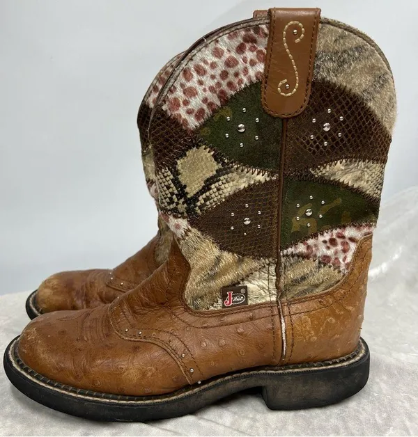 Justin Boots Gypsy leather Boots 7B cowboy cowgirl patchwork - Image 3