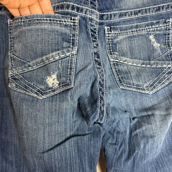 BKE Payton distressed dark wash denim jeans size 30R ladies - Image 15