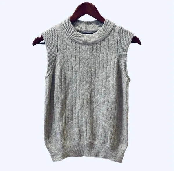 Retro Gray Sweater Vest Ribbed Who What Wear Grandpa Preppy M Crewneck - Image 2