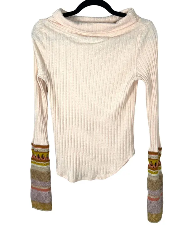 Free People Mixed Up Sweater Cuff Ribbed Thermal Size Small - Image 6