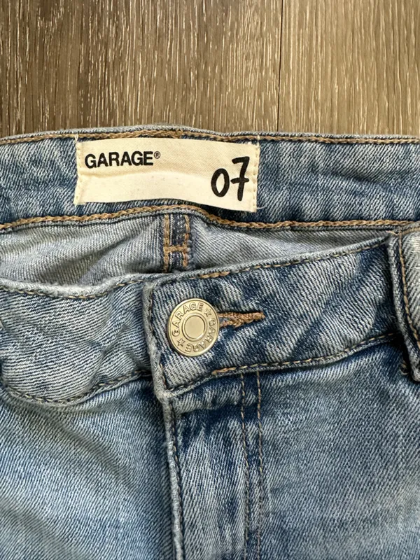 Garage Faded Blue Distressed Rolled-Hem Jean Shorts - Image 4