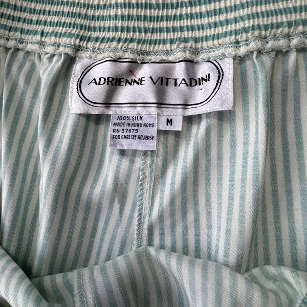 Adrienne Vittadini Silk Striped Pajama Lounge Pants Womens M Green White Vintage - Image 5