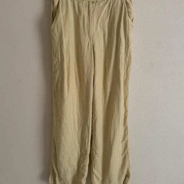 Abercrombie & Fitch linen blend tailored straight pants butter yellow size 10 - Image 2