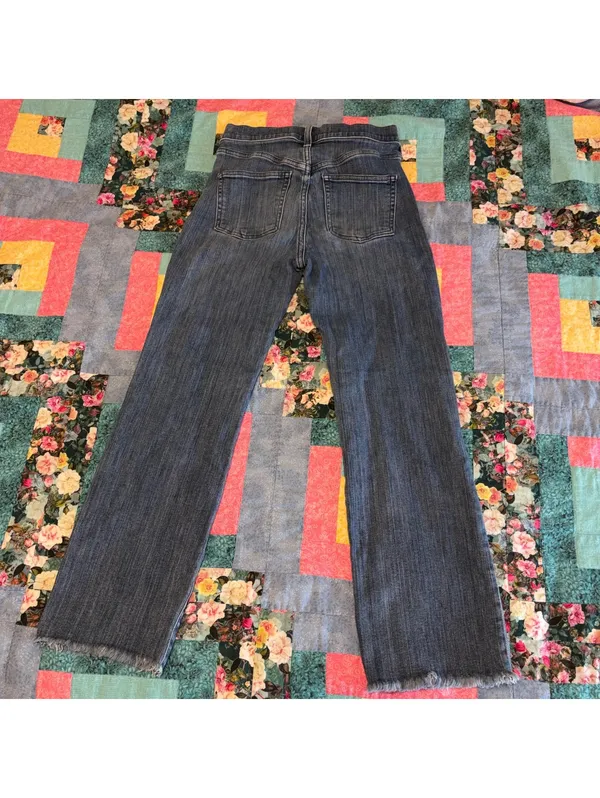 AYR $225 The Bomb Pop Women's W26 Blue Denim Jeans Med Wash Raw Hem Straight Leg - Image 6