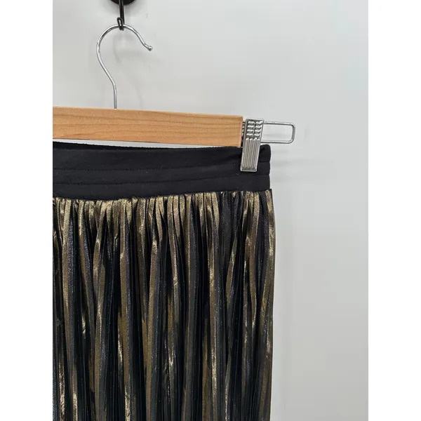 Trouve Metallic Black‎ Gold Shimmer Pleated Maxi Skirt Womens Size XS - Image 5