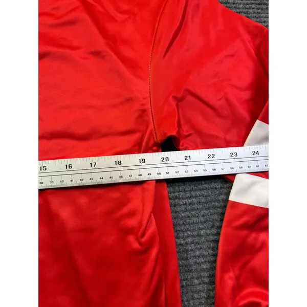 Red Varsity Crewneck Sweatshirt White Sleeve Stripes Sporty Fleece Casual Small - Image 4