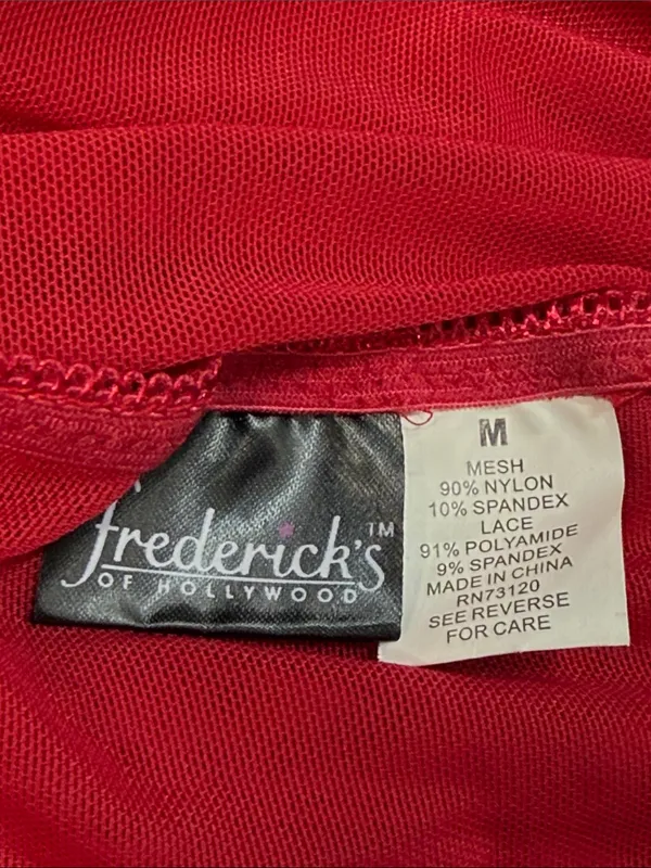 Frederick’s of Hollywood Red Lace Mesh Chemise Halter Cinced Side Sexy Nighty - Image 5