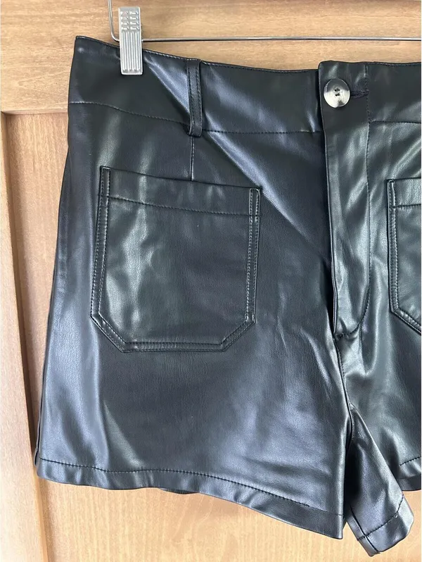 Anthropologie Maeve The Colette Black High Rise Faux Leather Shorts Women’s 32 - Image 4