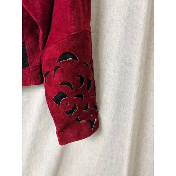 Vintage Phoenix Burgundy Black Suede Cutout Cropped Jacket‎ M Art Western AS IS - Image 9