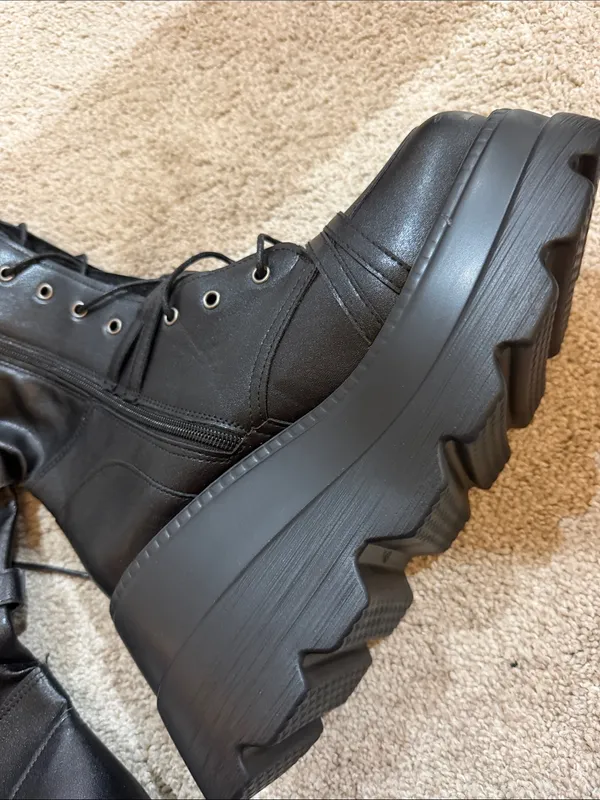 New no box no tags Women's Black Lace-Up Platform Knee Boots - Image 3