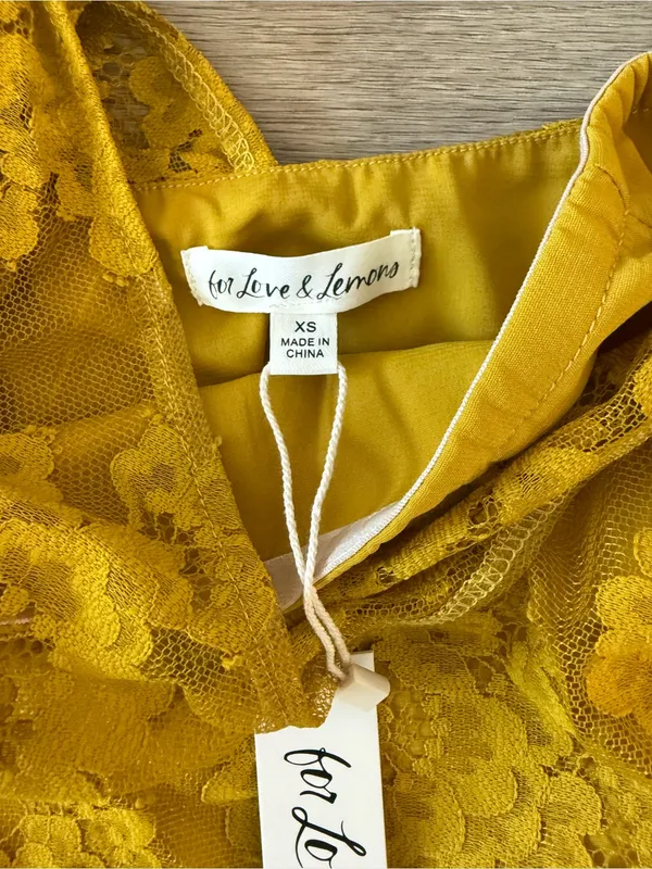 NWT For Love & Lemons Tiana Mini Dress in Mustard Yellow, Size XS - Image 3