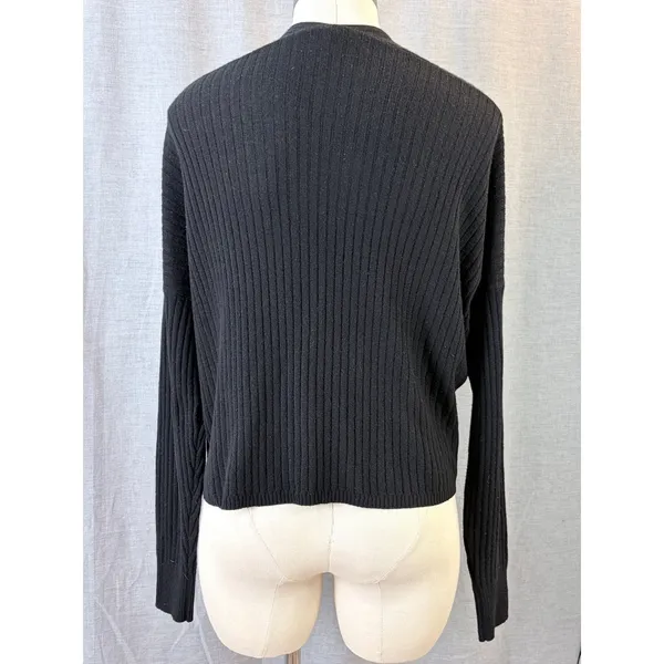 Autumn Cashmere Black 100% Cashmere Ribbed Draped Cardigan Size Large - Image 3