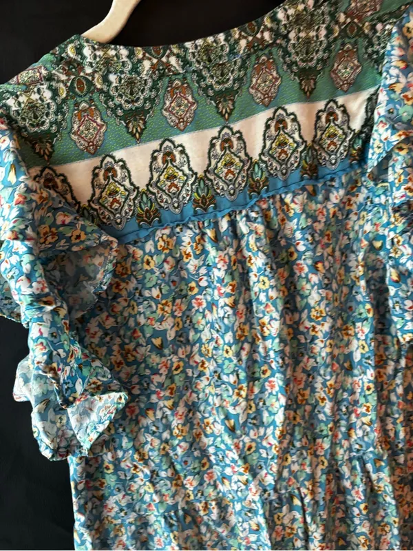 Umgee Floral Ruffle Sleeve Boho Mini Dress - Image 5