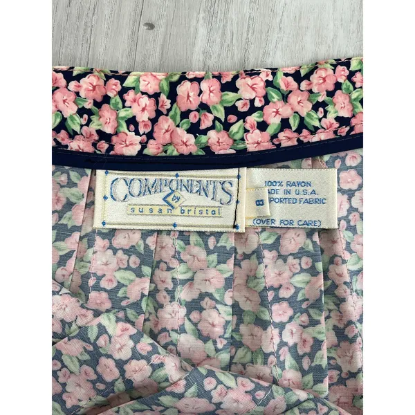 Susan Bristol Components Vintage Pleated Floral Skirt Rayon USA 8 Cottagecore Prairie Pink - Image 6