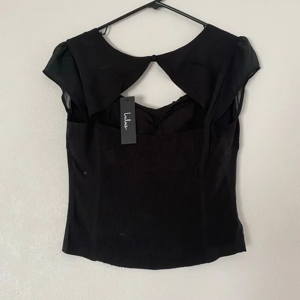 NWT Lulus Black Tie Front Blouse Size S Sheer Sleeve Romantic Top - Image 2