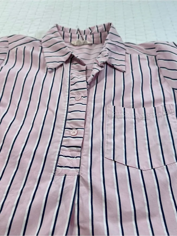 Entro Pink White and Navy Parker Striped Ruffle-Hem Mini Shirt Dress Size S - Image 15