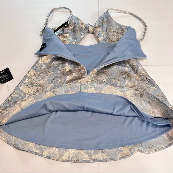 NWT Lulus‎ Quick to Love Blue Floral Jacquard Tie Front Pockets Dress LARGE - Image 7