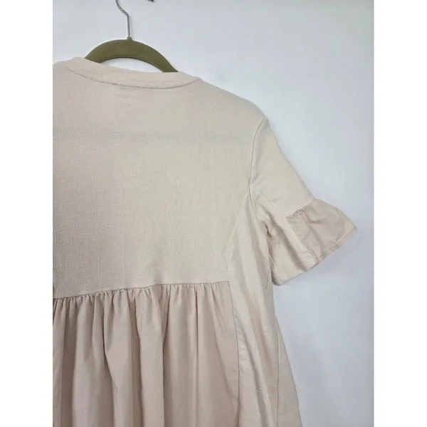 English Factory Mini Babydoll Shift Dress Beige Ruffle Tea Party Brunch Coquette - Image 10