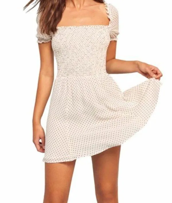 REFORMATION Bambina Polka Dot Dress in Vanilla Size Large - Image 2