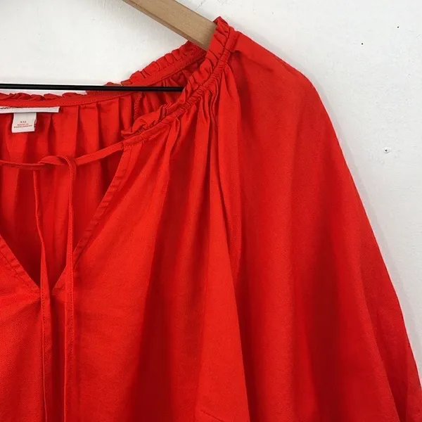 Knox Rose Boho Peasant Style with tassel tie orange red Puffy Sleeves size 2X - Image 5