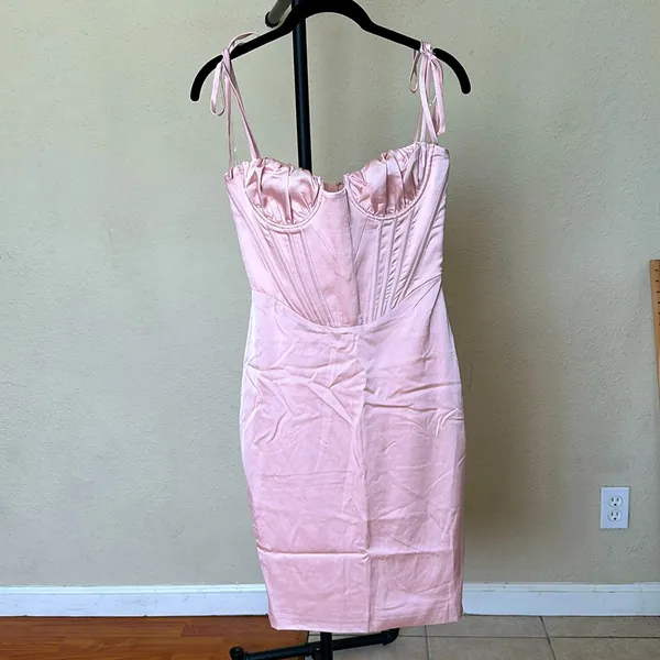 HOUSE OF CB 'Alma' Blush‎ Pink Satin Corset Midi Dress NWOT size XS - Image 3