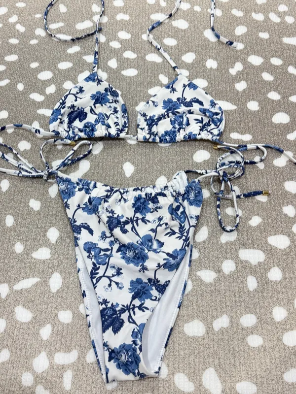 Abercrombie Bikini Set floral triangle tie top cheeky bottoms sides adjustable - Image 2