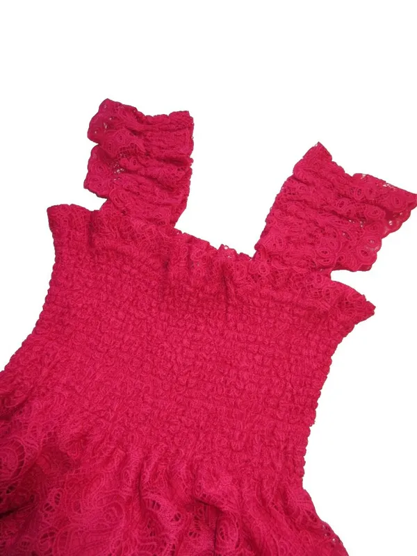 NWT Hill House Ellie Nap in Cerise Red Lace Smocked Midi Dress S - Image 5