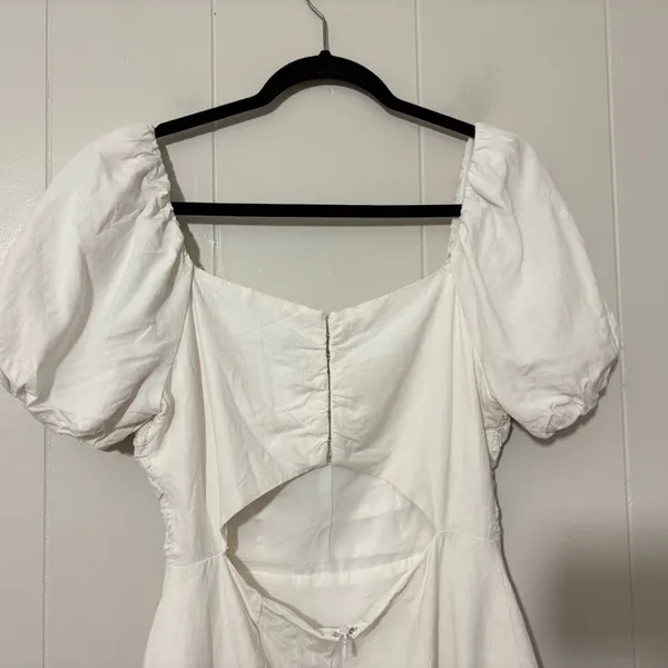 ASTR The Label Linen Pleat Front Mini Dress Puff Sleeve White Womens Size Medium - Image 10