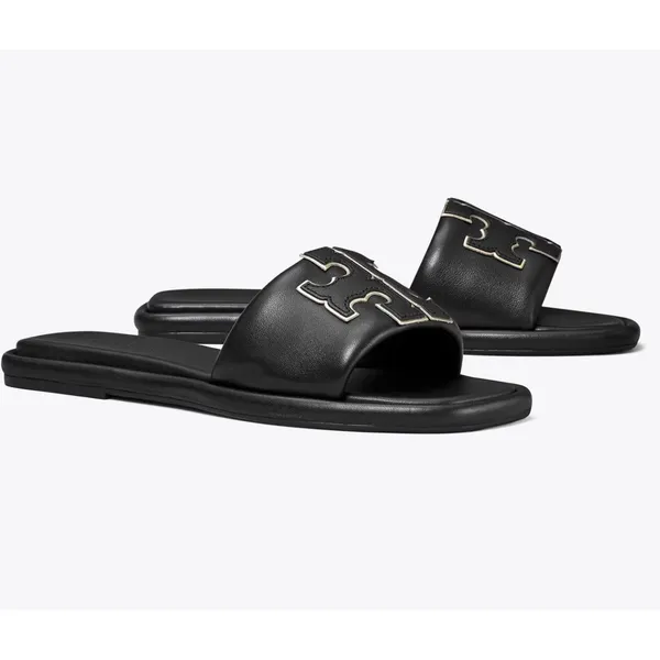 Tory Burch Black Double T Sport Slide Leather Sandals Size 7.5 - Image 3