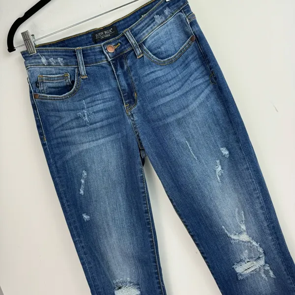 Judy Blue Relaxed Fit Stretch Denim Jeans Sz 28 Dark Wash Distressed - Image 6