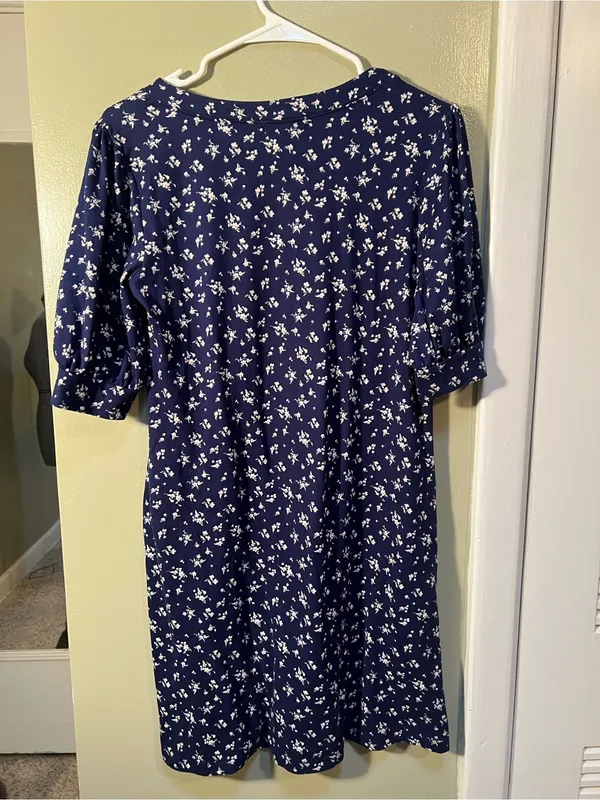 Socialite Womens Sz Small T-Shirt Dress Navy Blue White Floral Short Puff Sleeve - Image 7
