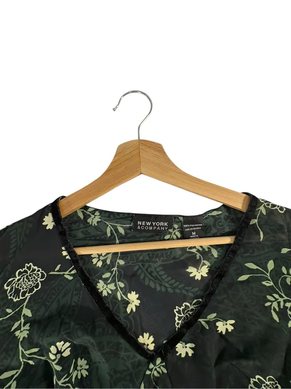Vintage Y2K New York & Company Sheer Floral Blouse Whimsigoth Bell Sleeve M - Image 8