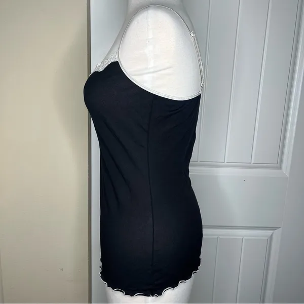 Black Lace Trim Cami Tank Top Womens Size XL Y2K Style Mesh Layering Whimsigoth - Image 2