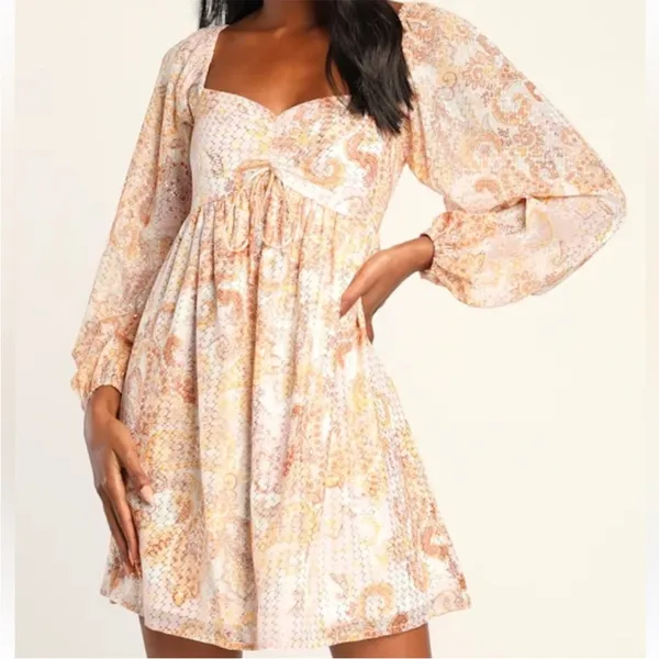 NWT Lulus Radiant Suggestion Paisley Babydoll Dress Size Large - Image 2