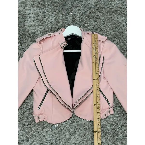 Zara Women’s Pink Cropped Moto Jacket Asymmetric Zip Biker Jacket Size XS - Image 13