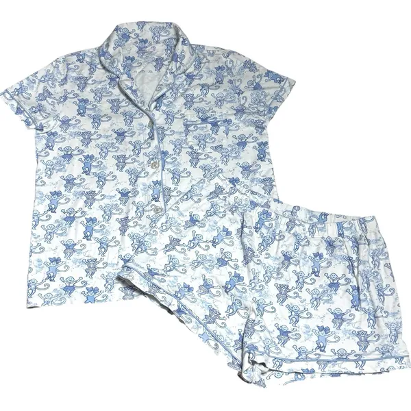 Roller‎ Rabbit x Love Shack Fancy Monkey Polo Pajamas Blue Cozy Novelty Fun M - Image 2