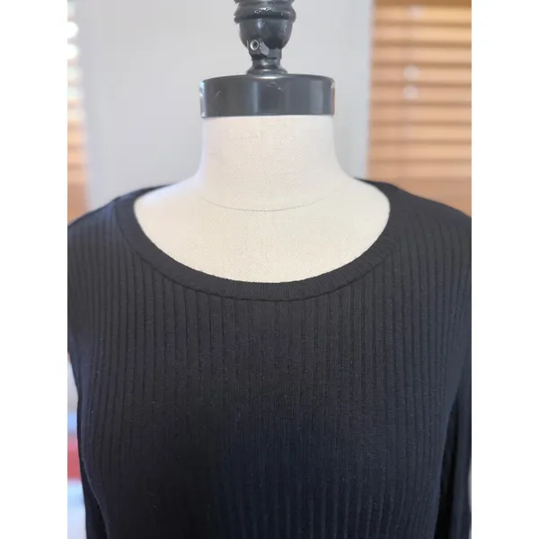 Reformation Black Ribbed Long Sleeve Top XL Stretch Jersey Tencel Modal Crewneck - Image 2