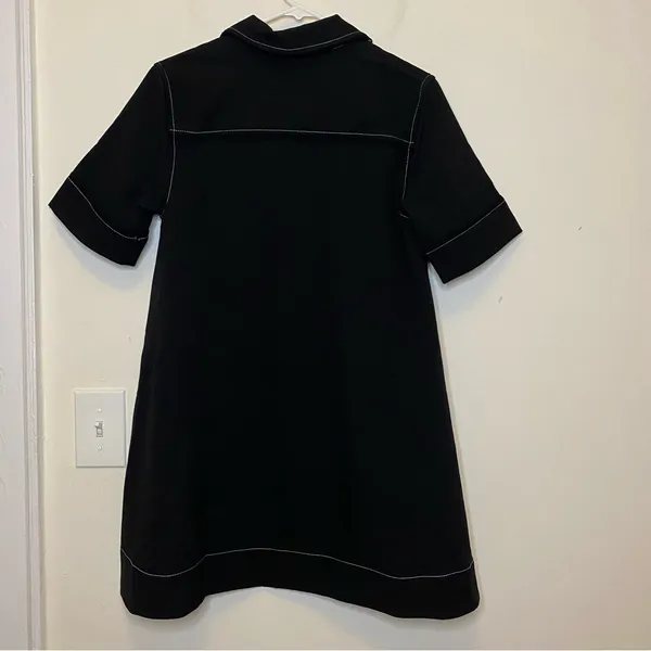 GANNI NEW Sable Topstitch Crepe Swing Button Front Mini Dress Black Sz 36 SNAGS - Image 12