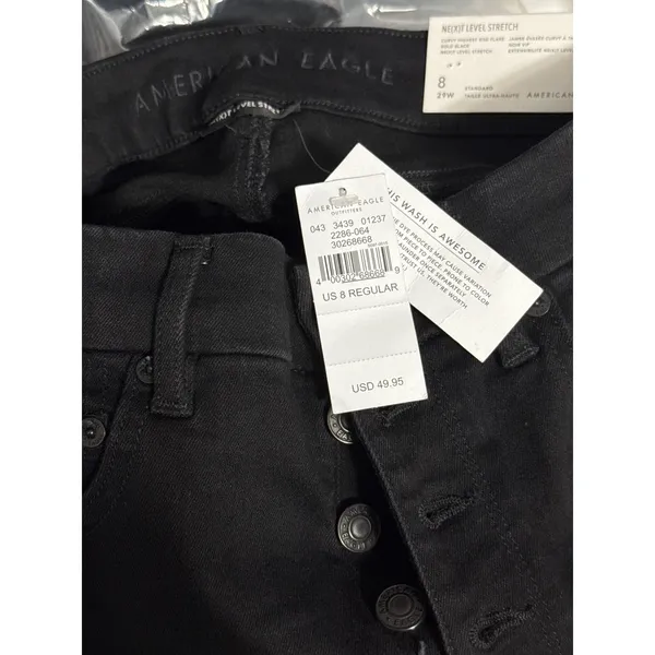American Eagle Curvy Highest Rise Black Flare Jeans Button Fly Minimalist - Image 5