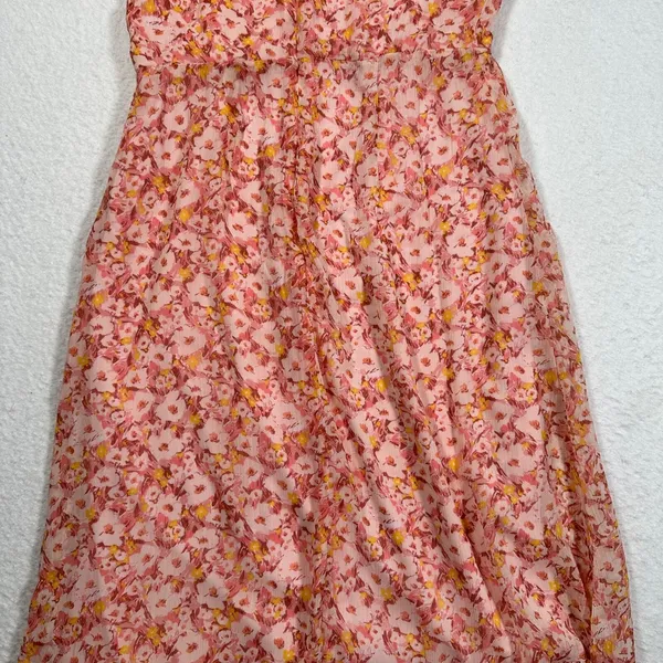 Lush Midi Dress Women's Medium Dusty Rose Yellow Floral Print Ruffle New - Image 3