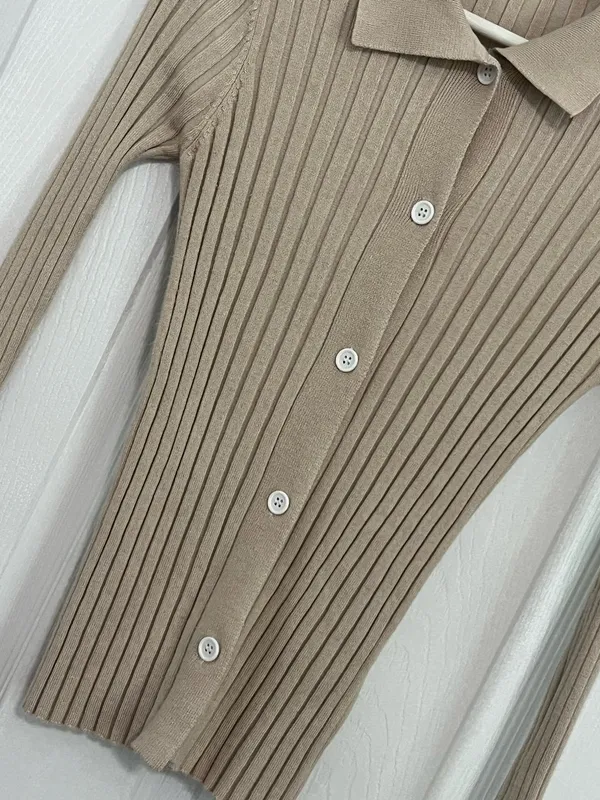 More To Come Ribbed Knit Collared Cardigan Top Beige Revolve Bell Sleeve S - Image 4
