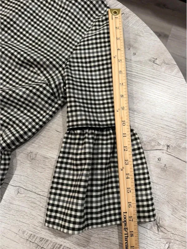 Black White Gingham Dress Bell Sleeve Shift Dress Pockets Preppy Cottagecore - Image 9