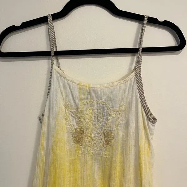 Vintage Y2K Free People Top Sleeveless Tank Yellow Tie Dye Embroidered 6 Small - Image 7