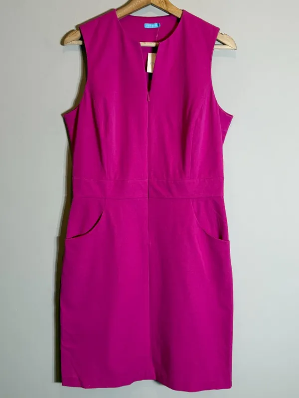 J. McLaughlin Hudson Front Zip Bi-Stretch Sheath Dress Women's 8 Pink Formal NWT - Image 5